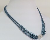Turquoise Blue Classic Pearl Necklace with a Sparkle