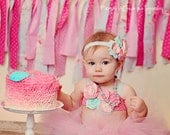 The Kinley Tutu, Top, Leggings & Headband- Pink, Aqua, Birthday, 1st birthday, Girl, Newborn, Infant, cake smash, photo prop