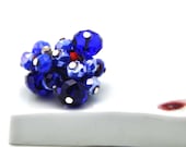 Beautiful dangle ring made with cobalt, faceted blue and red crystals, red czech crystals