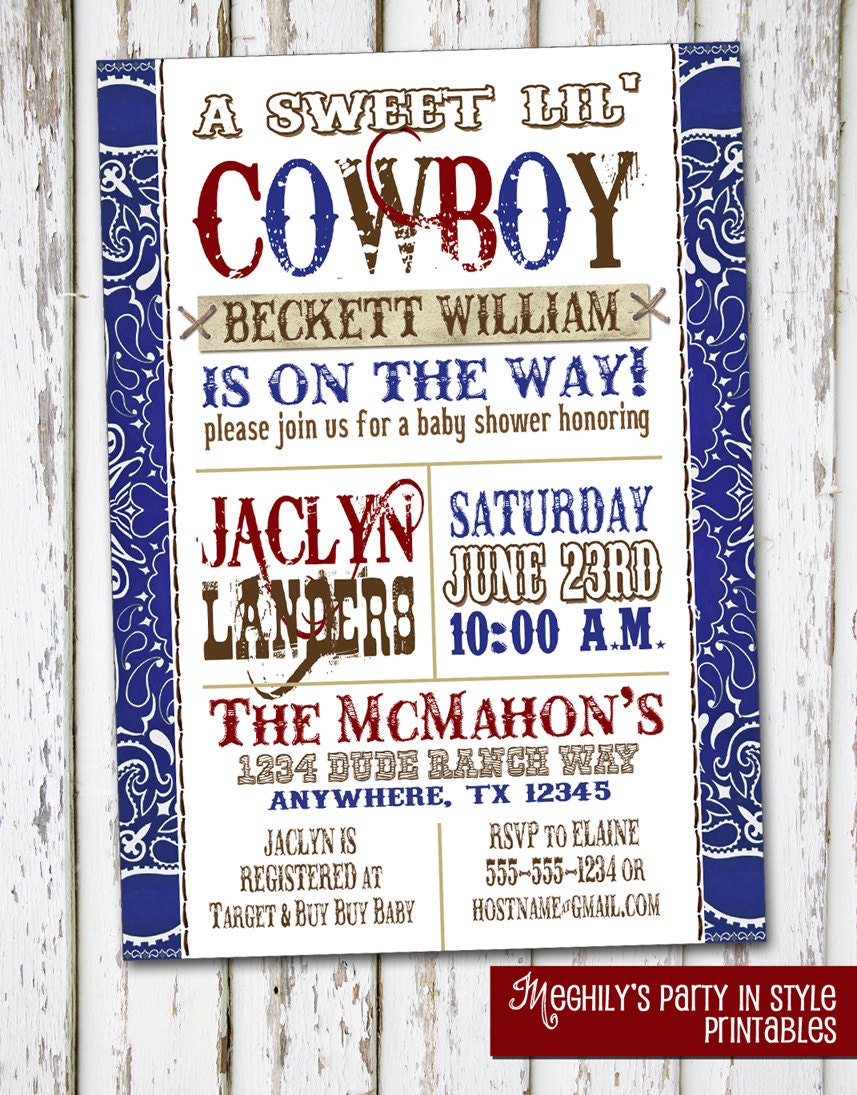 Western Boy - Baby Shower Invitation - Red/Blue Il_570xn