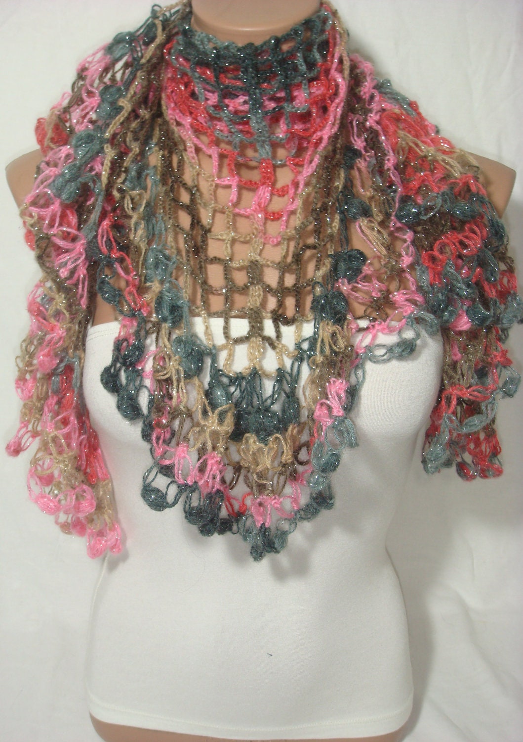 Valentine's Day discount Crocheted multicolor elegant triangle magic shawl,gift by Arzu's Style