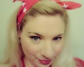 SALE Rockabilly pinup 1950s style headscarf, red with white stars