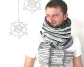 Off white, Greys, Mens Reversible, Crochet Neck Warmer, Cowl, Unique, Loop Tube Scarf, High Collar, Fall, Autumn, Winter, Warm, Cozy, Unisex - pippisLongstockings