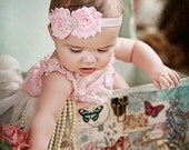 Pink Shabby Headband Shabby chic Headband Baby headband rhinestone newborn headband flower headband baby girl headband