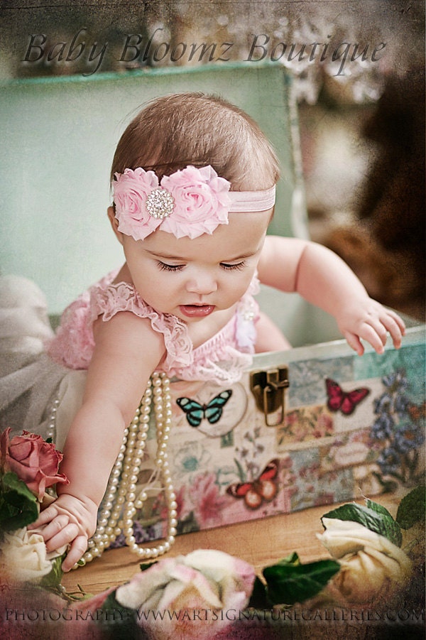 Pink Shabby Headband Shabby chic Headband Baby headband rhinestone newborn headband flower headband baby girl headband