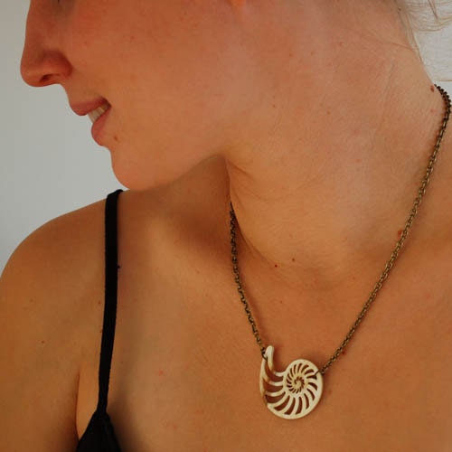 Buffalo Horn Nautilus Pendant Sacred Geometry