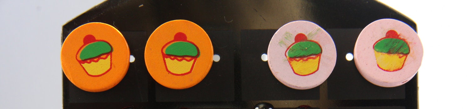SALE: Round Cupcake Stud Earrings. -Pink and Orange,