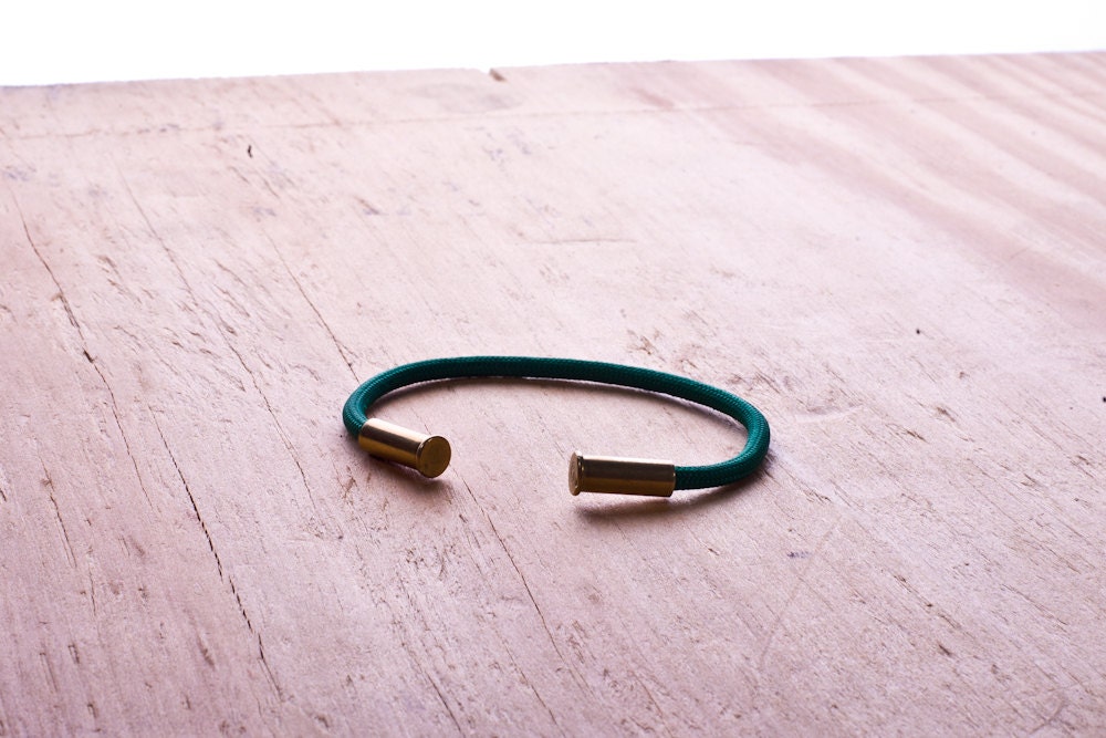 BRZN Bullet Casing Bracelet Kermit Green recycled .22lr shells forest green 550 paracord wire men women