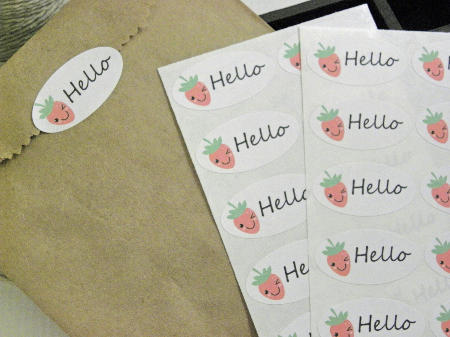 110 Oval Stickers Personalized With a cute Strawberry envelope seals Favor bag seals