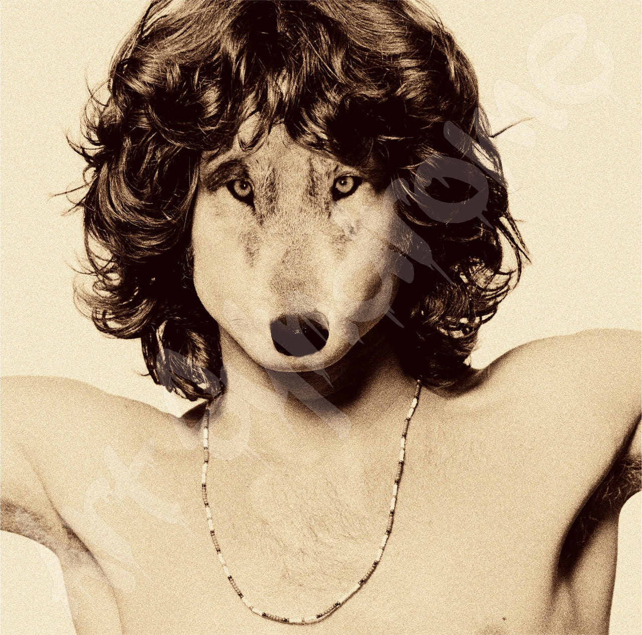 Jim Wolfinson, Rock'n'Roll, Icon, Digital Art, Photo Collage, Print, Jim Morrison, the Doors, Anthropomorphic, Whimsical, 5x7, art print