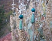 Natural Green Moss-Tree Agate Spike Gemstones & Polished Sapphire Australian Jasper Stone Bead Drop Dangle Earrings OOAK Woodland Jewelry