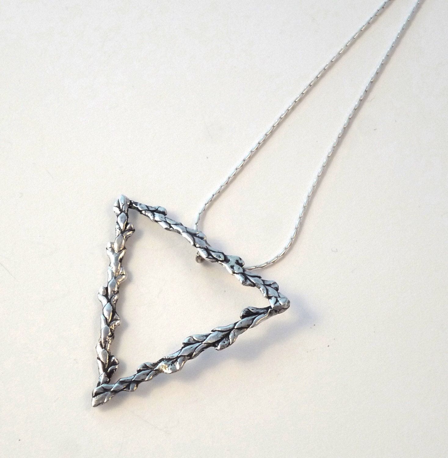 Silver Twig Triangle Necklace, Triangle Pendant, Sterling Silver Cedar, Geometric Minimalist Branch, 925 Silver Nature Organic Jewelry