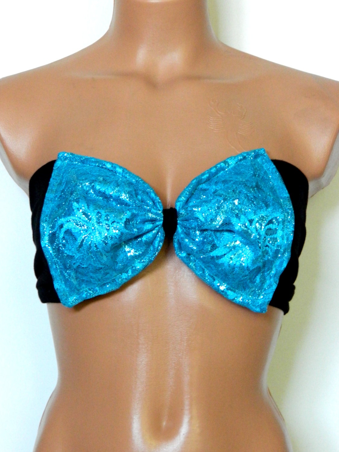 Lace Bow turquoise,swimwear bandeau bikini bandeau swimsuit bikini bra strapless spandex bandeau top women's fashion