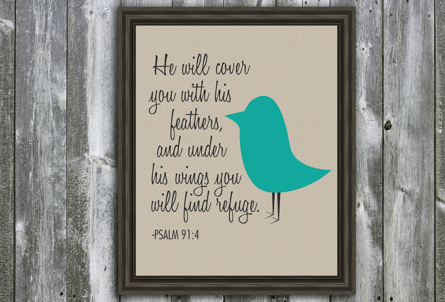 8 X 10 Inspirational Quote - Psalm 91 - Wall Art - Bird
