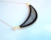 Crescent Statement Necklace - Laser-Cut Black and Ivory Acrylic with Resin and Silver Leaf