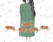Limited Edition art prints. Tiger girl. Kids art. Wall decor. Illustration Print.