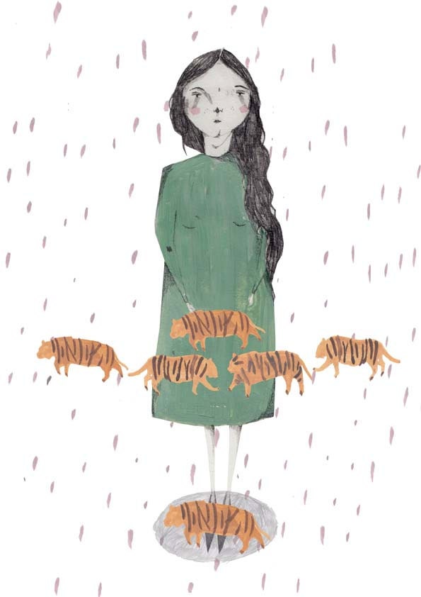 Limited Edition art prints. Tiger girl. Kids art. Wall decor. Illustration Print.