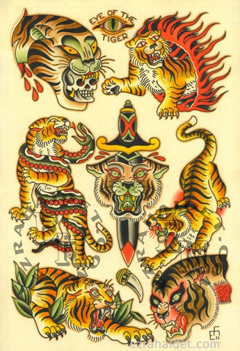 Traditional Tattoo Flash Print 2011 Tiger 13" x 19"
