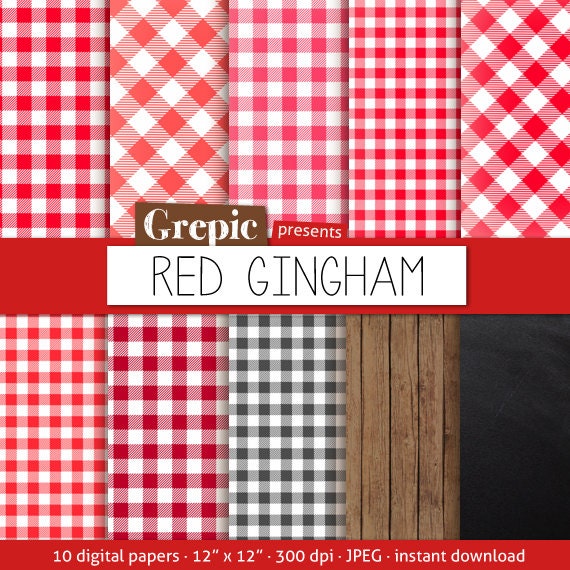 Red gingham digital paper “RED GINGHAM” with picnick table cloth
