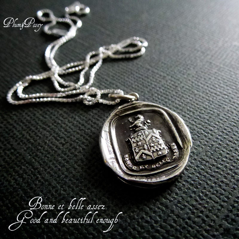 Self Acceptance - Wax Seal Crest Necklace in French - Bonne et Belle Assez