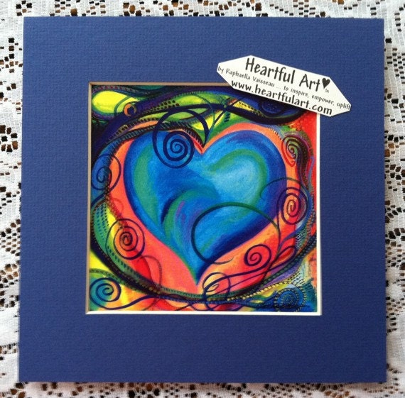HEART PRINT 8x8 Square Secret Garden Whimsical Colorful Blue Heartful Art by Raphaella Vaisseau