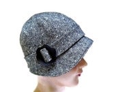 1920s Cloche in Black and White Tweed - Women's Cloche Hat - Made to Order