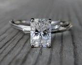 Emerald Cut Moissanite Twig Engagement Ring, One Carat