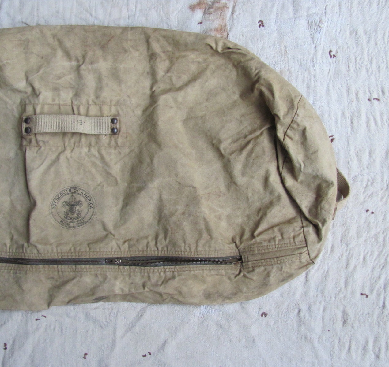 vintage c. 1940s RARE Official Boy Scouts of America military style canvas duffle bag
