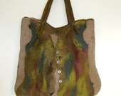 Felted Bag Purse Handbag Felt Wool Button Green Brown