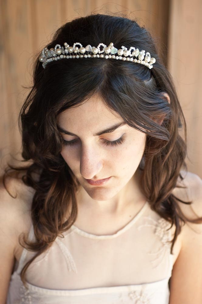 Bridal Headband Ivory Tiara with Pearls Wire Wrapped Headpiece for the Elegant Bride