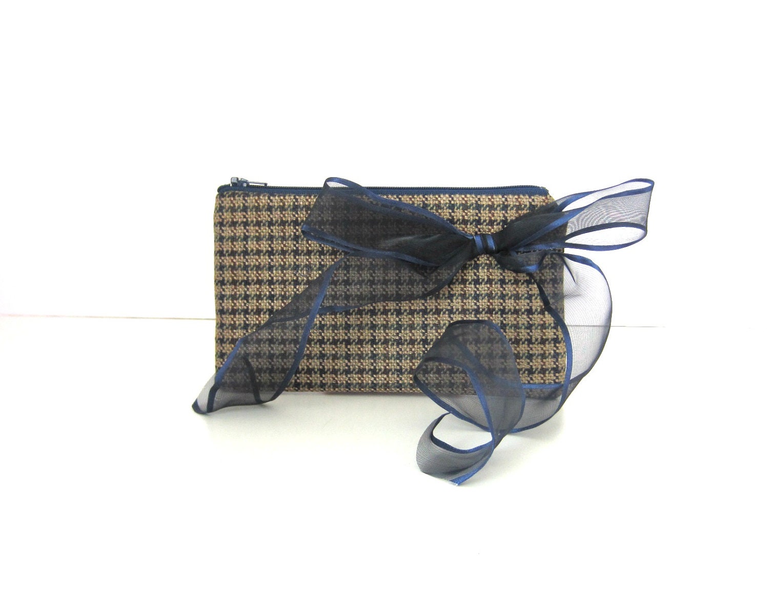 Tweed Clutch Navy Blue Bow