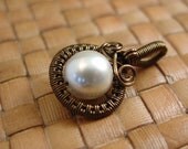 Glass Pearl and Woven Bronze Pendant