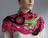Crochet Chunky Freeform Scarf with Flower- Pin