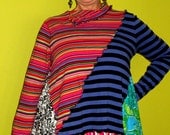 Upcycled Tunic Lots of stripes and color fits medium-1x
