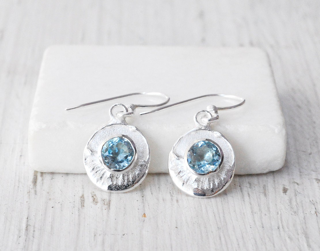 Sky Blue Topaz Earring, Sterling Silver Dainty Earring, Minimalist, November Birthstone, Delicate Jewelry, Fine Jewelry, Santorini Wedding