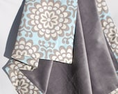 Baby Boy Minky Blanket - Amy Butler Sky Blue Wallflower with Smooth Charcoal Grey Minky - Ready to Ship