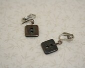 Square button Clip ons - Dangle Earrings - made with neat metal square buttons