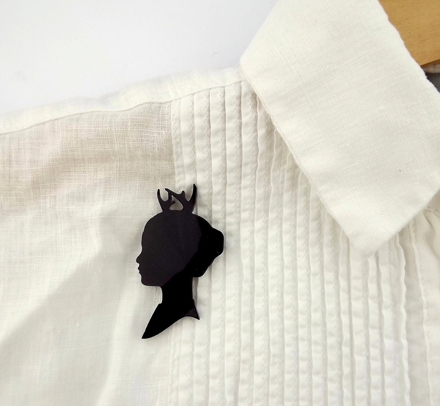 Black Brooch Cameo - Antler Girl - Hybrid