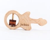 personalized guitar RING RATTLE - an all natural custom baby gift, modern heirloom toy for eco-baby, homegrown organic finish