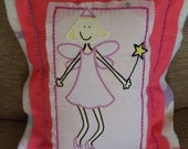 Felt Girls / Childrens Fairy pink and white star fleece baby nursey or childs bedroom pillow cushion.  Handmade