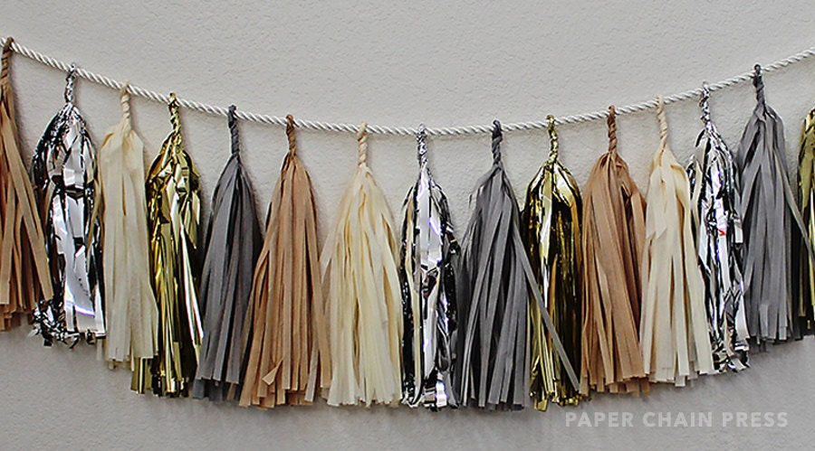 Neutral Taste Tissue Tassel Garland - Includes 16 Tassels & Rope