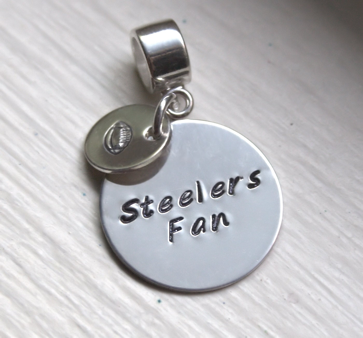 Sports Fan Personalized Jewelry Hand Stamped European Charm Sterling Silver Fits Most Brands of European Bead Bracelets