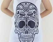 Robot Shirt Alien Skull Goth Gothic Zombie -- Skull Shirt Art Shirt Women Tank Top Tunic Sleeveless Skull T-Shirt White T-Shirt Size S