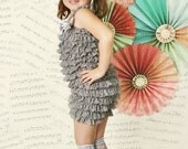 Pettiromper Gray Grey Lace Vintage Style Girls Baby Romper - Perfect for First Birthday Outfit Dress, Flowergirl, 3 6 12 months, 2T, 3T, 4T