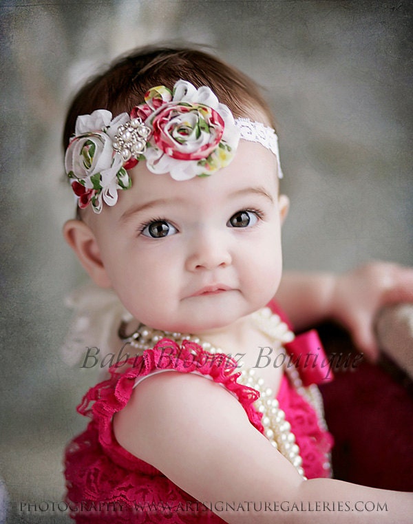 Baby headband, shabby chic baby headband, baby girl headband, shabby headband, vintage headband, floral headband baby bow