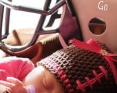 Baby girl pink football hat-crochet baby hat-newborn hat-Photo prop