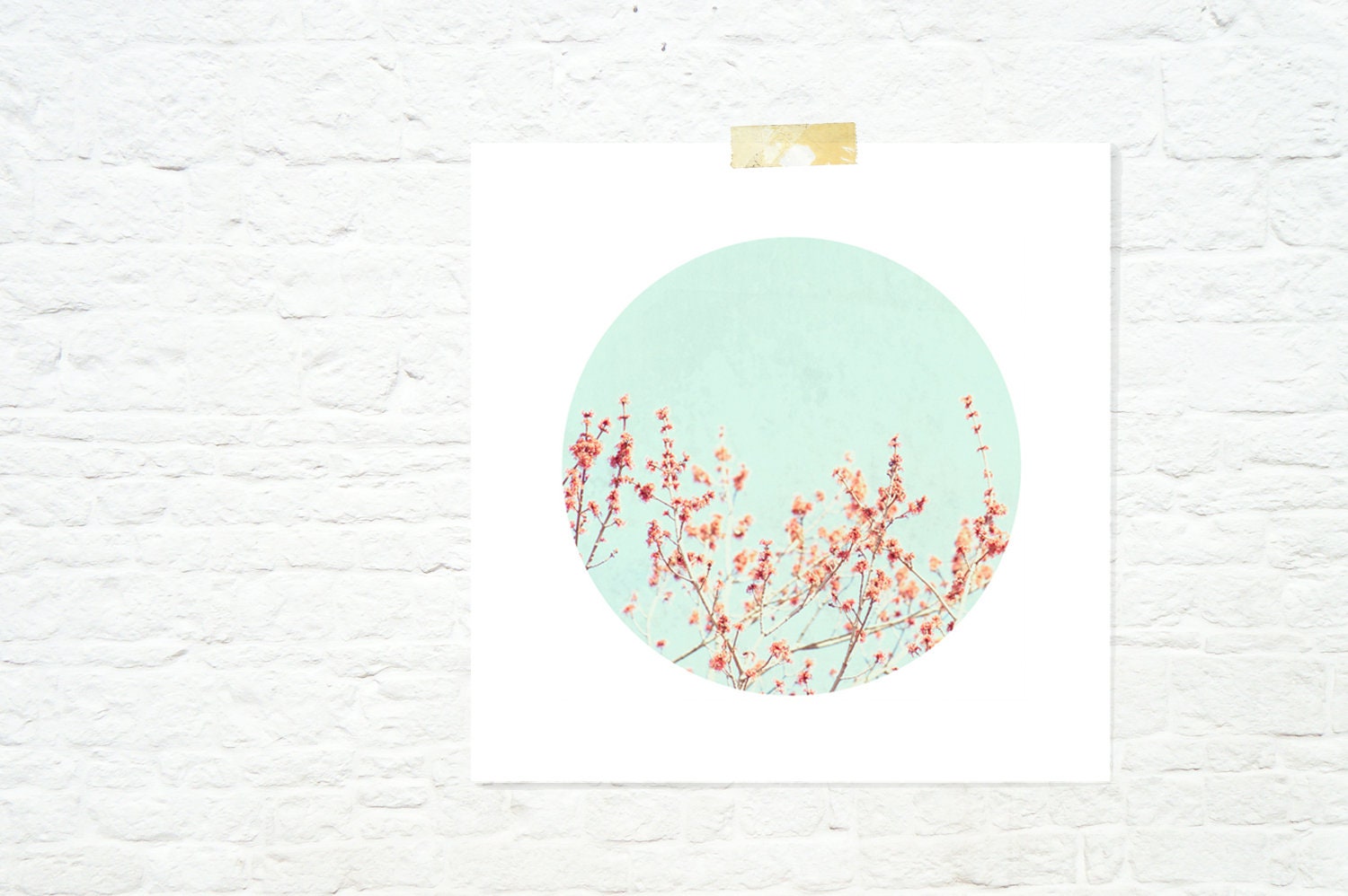 Spring photograph landscape nature print trees branches teal orange - Orange and Blue Circle