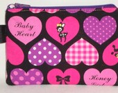 Kawaii Gothic Lolita Deer, Poodles and Hearts Zippered Pouch -- Black Camera Case/Small Wallet