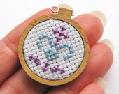 Miniature Cross-stitch Ornament, Embroidery Hoop, Lily Flower, Purple Blue
