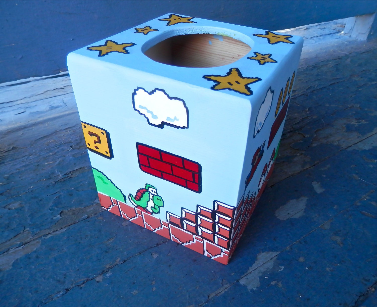 Mario Hand Painted Tissue Box Nintendo Geekery Video Game Arcade Dad Grad Gift